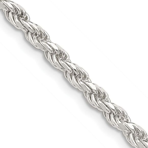 Kazi Luxury Sterling Silver 3mm Diamond-cut Rope Chain